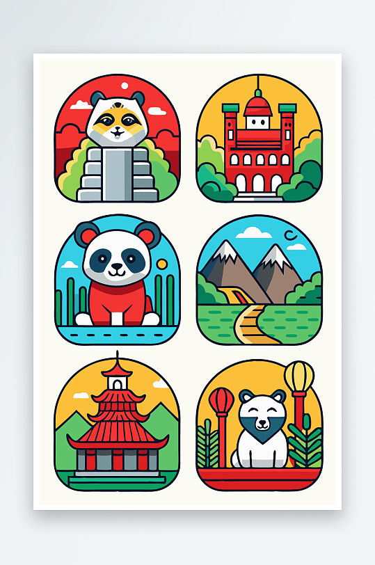 熊猫卡通矢量图标图形元素-众图网