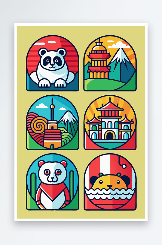 熊猫卡通矢量图标图形元素-众图网