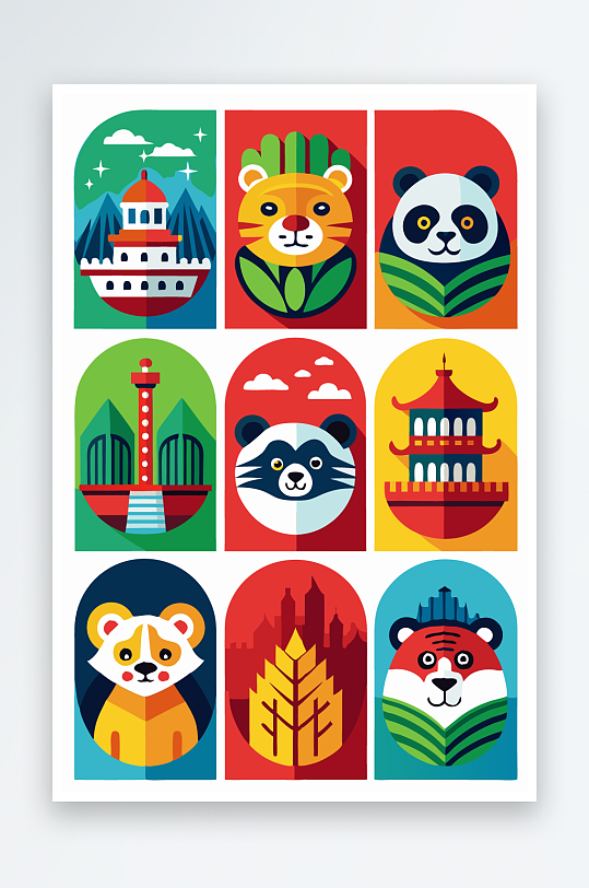 熊猫卡通矢量图标图形元素-众图网