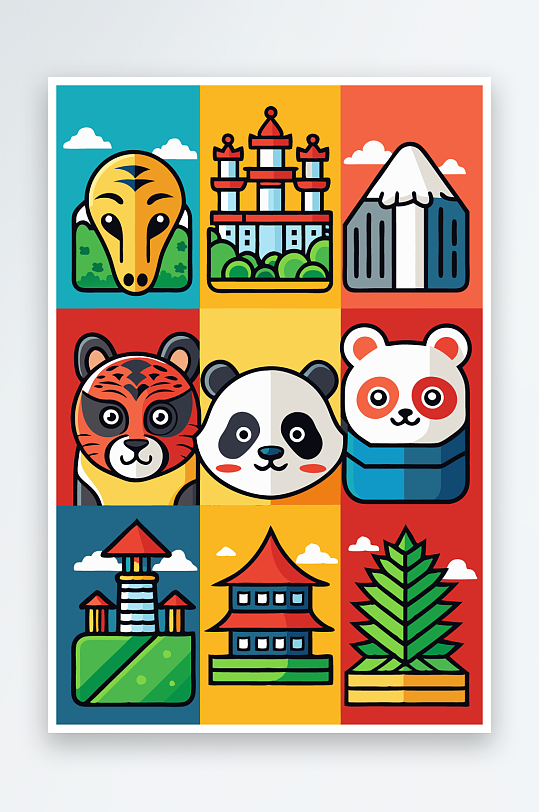 熊猫卡通矢量图标图形元素-众图网