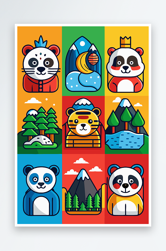 熊猫卡通矢量图标图形元素-众图网