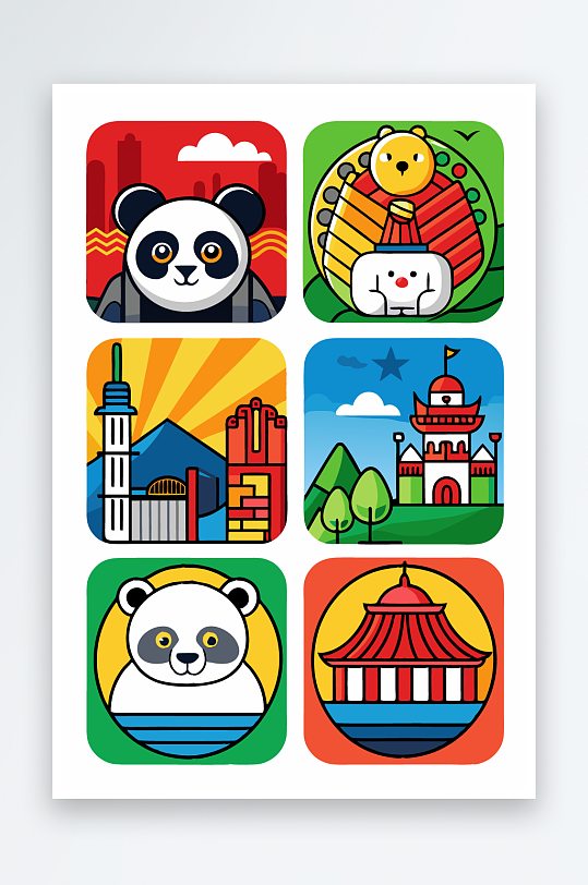 熊猫卡通矢量图标图形元素-众图网