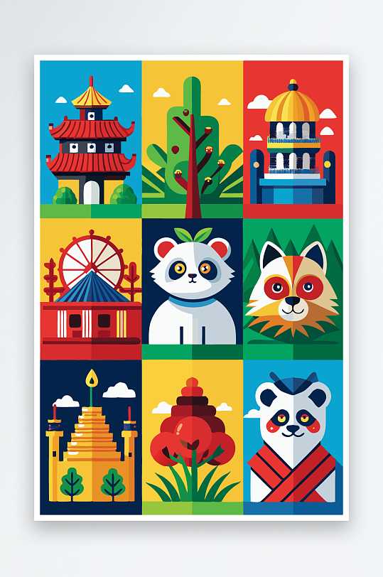 熊猫卡通矢量图标图形元素-众图网