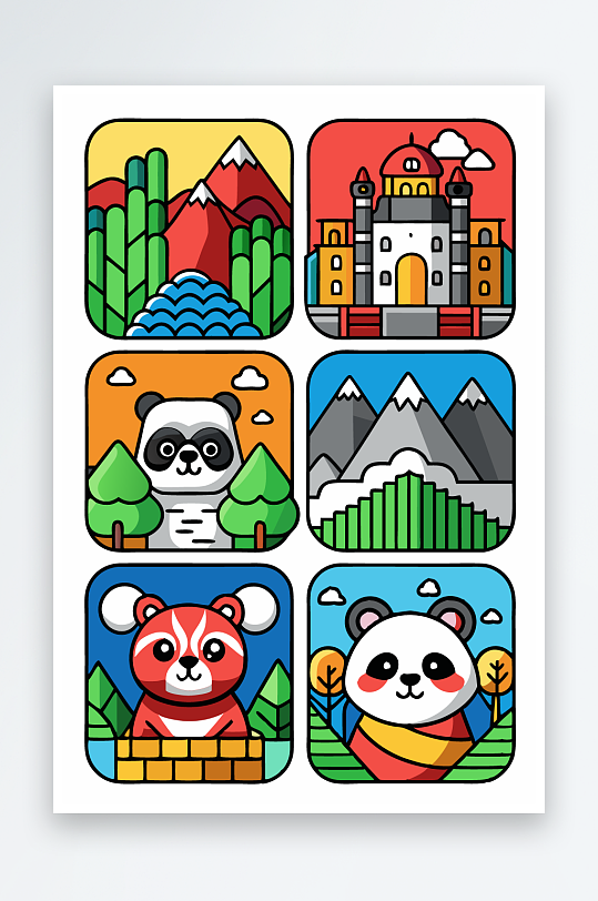 熊猫卡通矢量图标图形元素-众图网