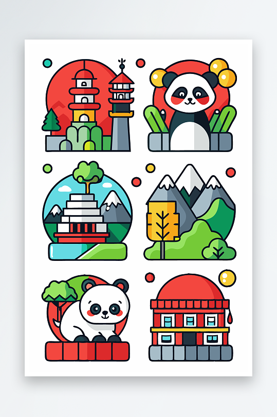 熊猫卡通矢量图标图形元素-众图网