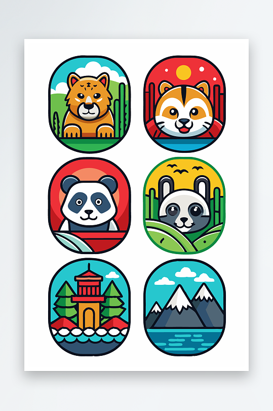 熊猫卡通矢量图标图形元素-众图网