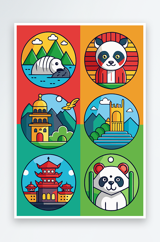 熊猫卡通矢量图标图形元素-众图网