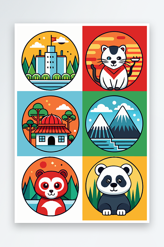 熊猫卡通矢量图标图形元素-众图网