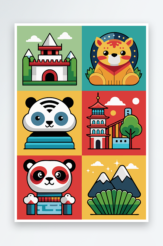 熊猫卡通矢量图标图形元素-众图网