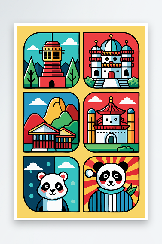 熊猫卡通矢量图标图形元素-众图网