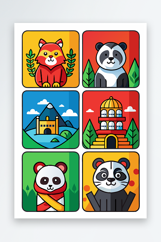 熊猫卡通矢量图标图形-众图网