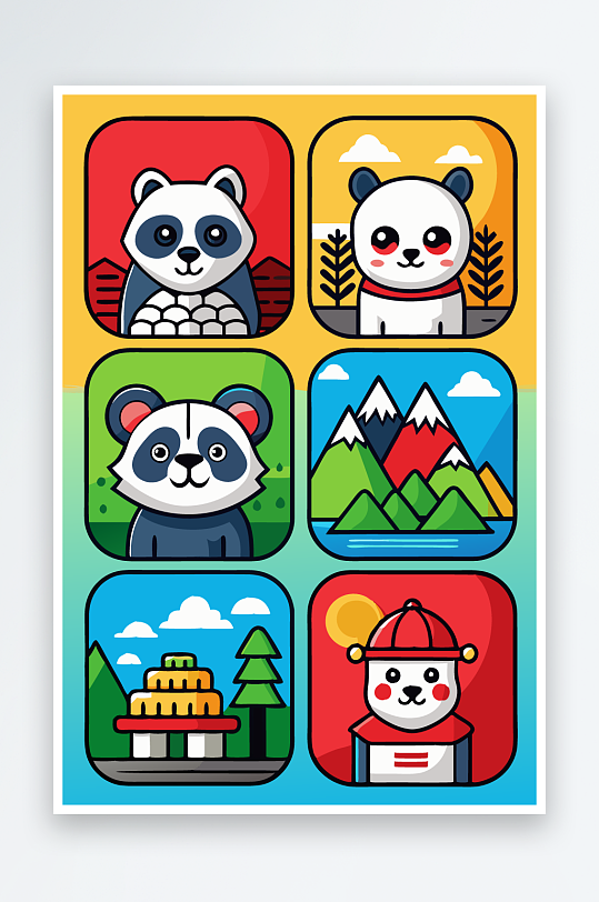 熊猫卡通矢量图标图形-众图网