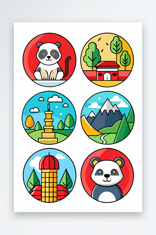 熊猫卡通矢量图标图形-众图网