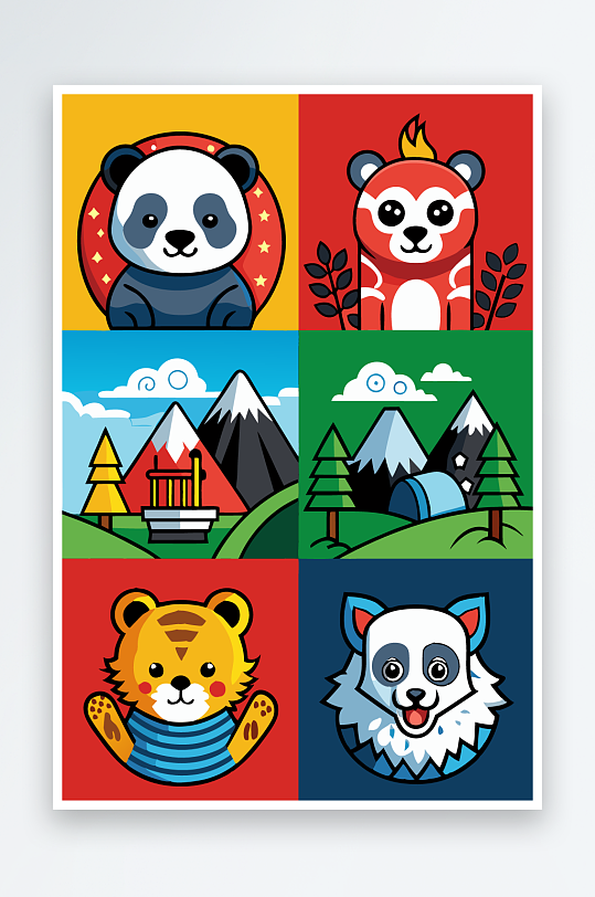 熊猫卡通矢量图标图形-众图网