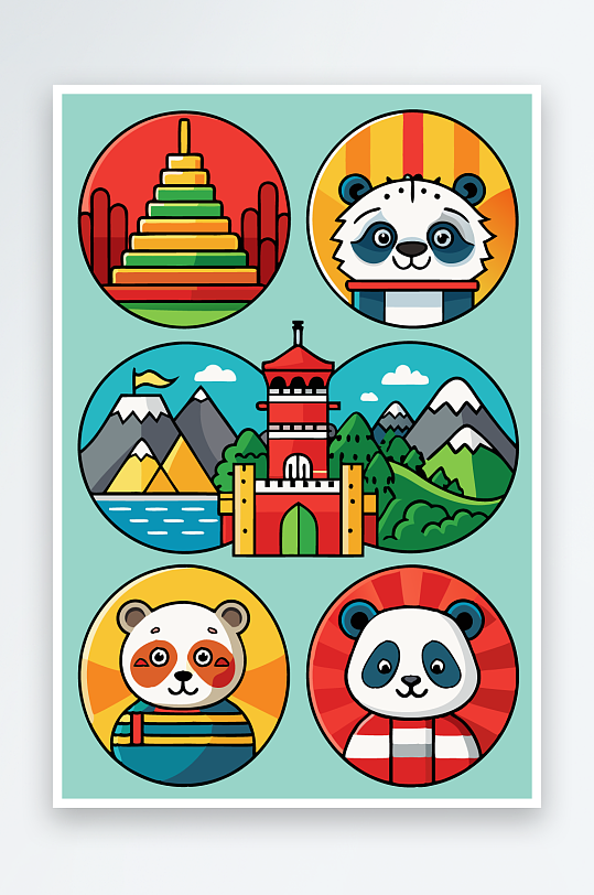 熊猫卡通矢量图标图形-众图网