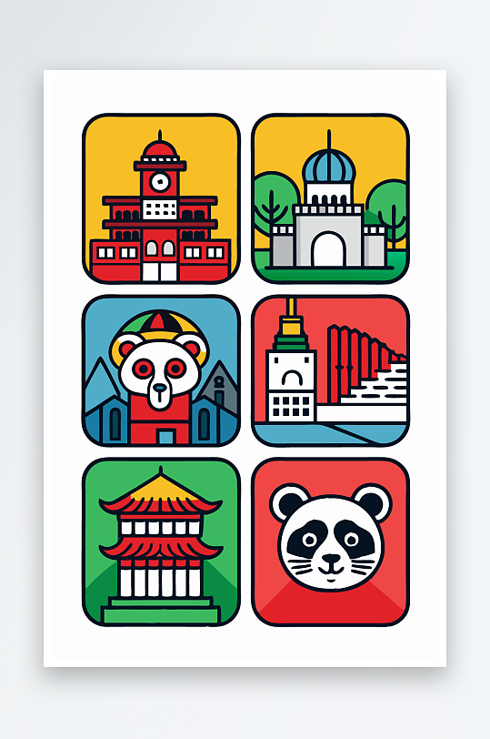 熊猫卡通矢量图标图形-众图网