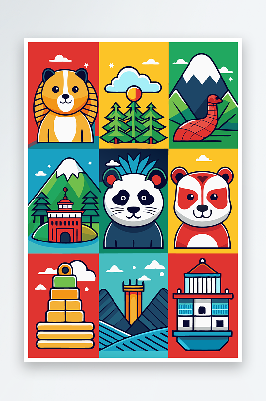 熊猫卡通矢量图标图形-众图网