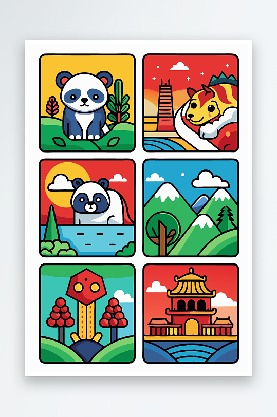 熊猫卡通矢量图标图形-众图网