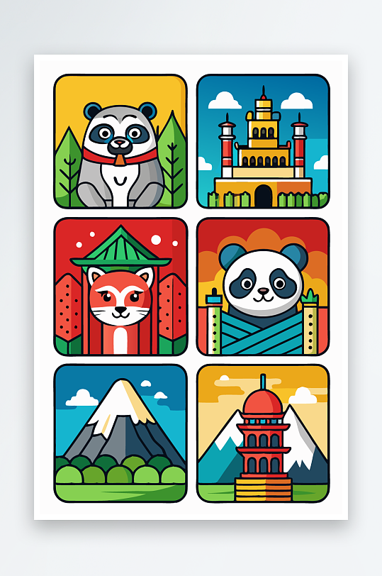 熊猫卡通矢量图标图形-众图网