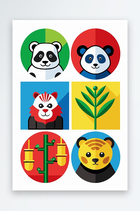 熊猫卡通矢量图标图形-众图网