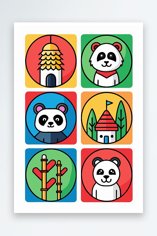 熊猫卡通矢量图标图形-众图网