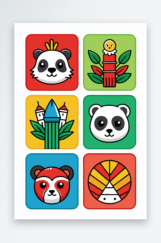 熊猫卡通矢量图标图形-众图网