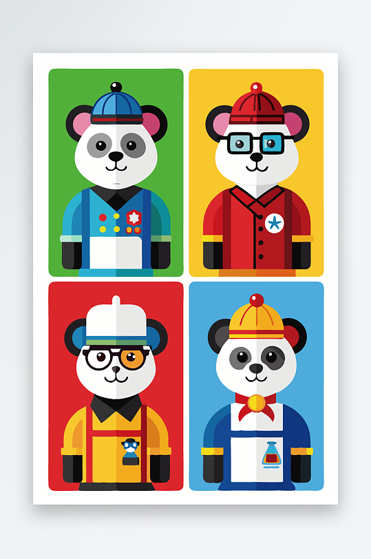 熊猫卡通矢量图标图形-众图网