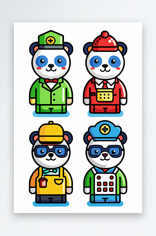 熊猫卡通矢量图标图形-众图网