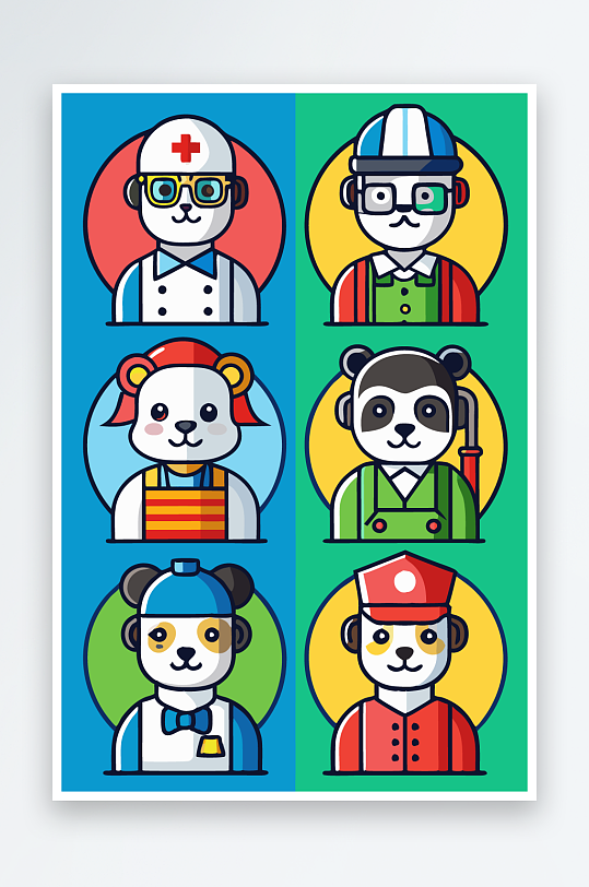 熊猫卡通矢量图标图形元素-众图网