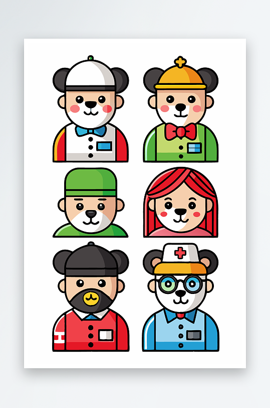 熊猫卡通矢量图标图形元素-众图网