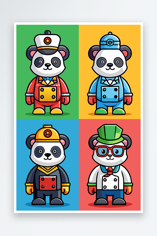 熊猫卡通矢量图标图形元素-众图网