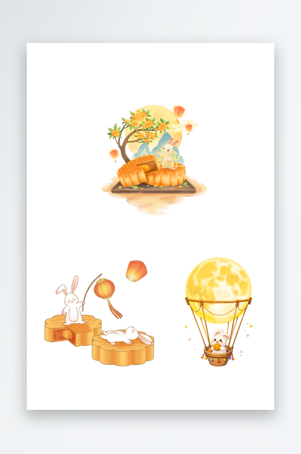 2026中秋节小插画兔子卡通月饼素材素材