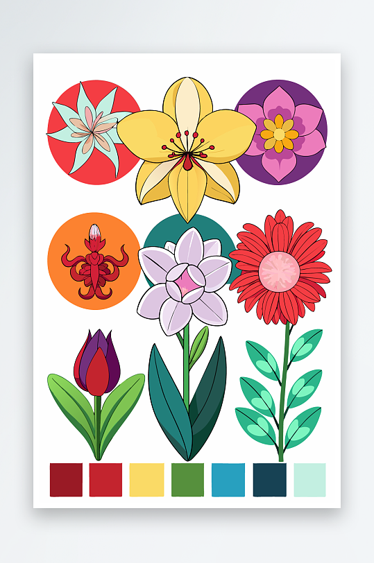 花朵矢量图标插画元素-众图网