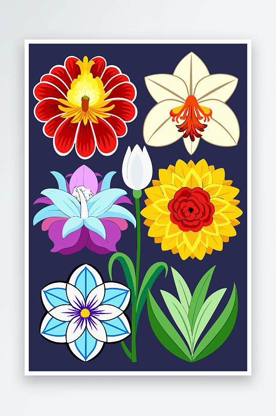 花朵矢量图标插画元素-众图网