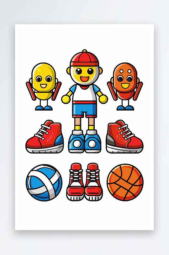 运动装备图标插画元素-众图网