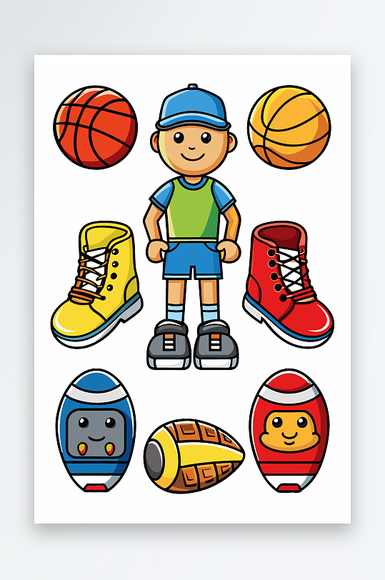 运动装备图标插画元素-众图网