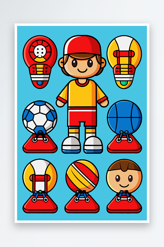 运动装备图标插画元素-众图网