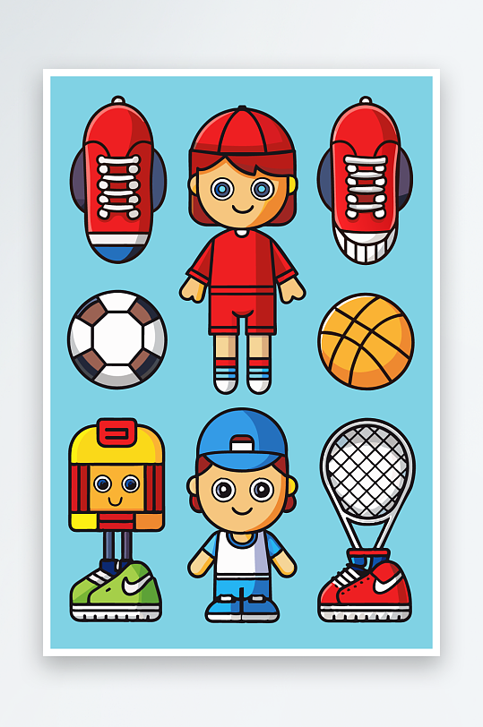 运动装备图标插画元素-众图网