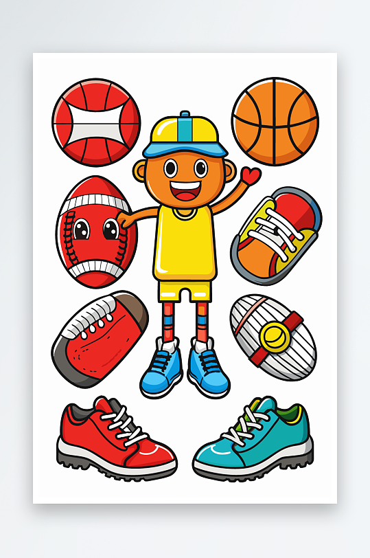 运动装备图标插画元素-众图网