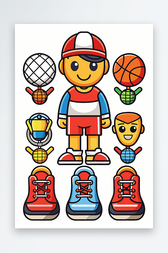 运动装备图标插画元素-众图网