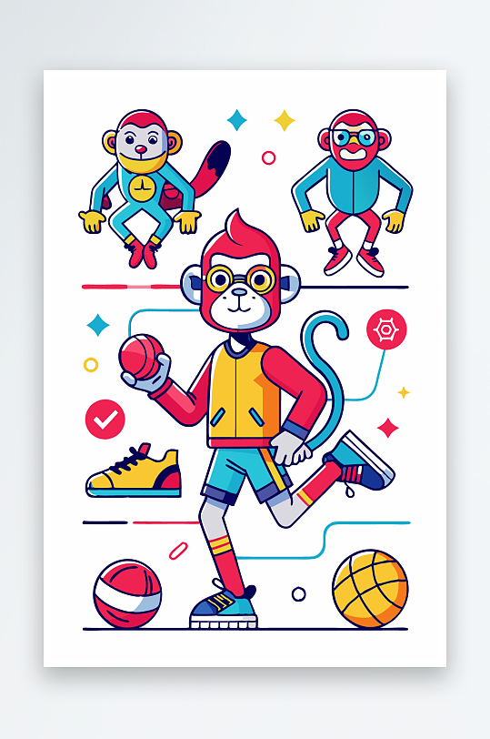 猴子矢量图标插画元素-众图网