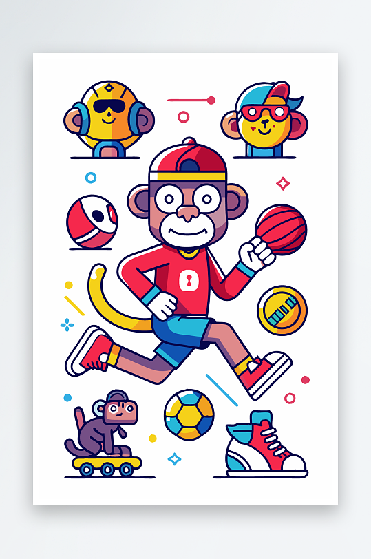 猴子矢量图标插画元素-众图网