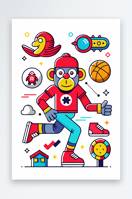 猴子矢量图标插画-众图网