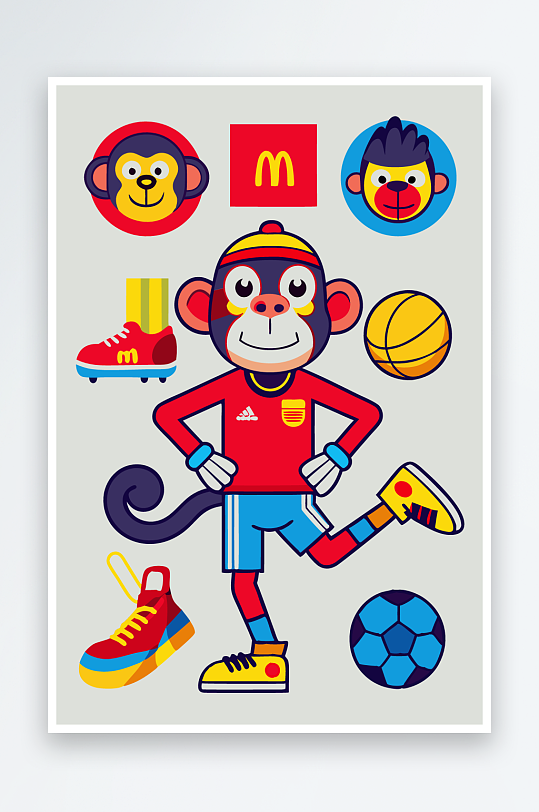 猴子矢量图标插画元素-众图网