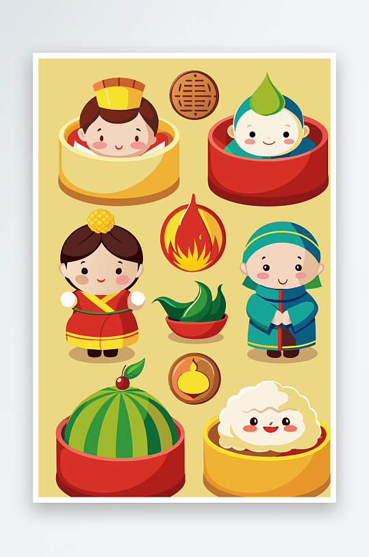 包子美食图标插画元素-众图网