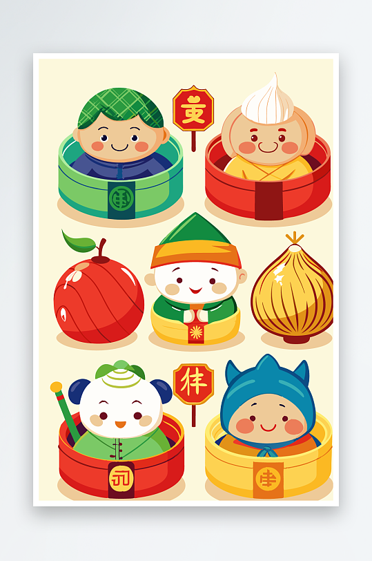 包子美食图标插画-众图网