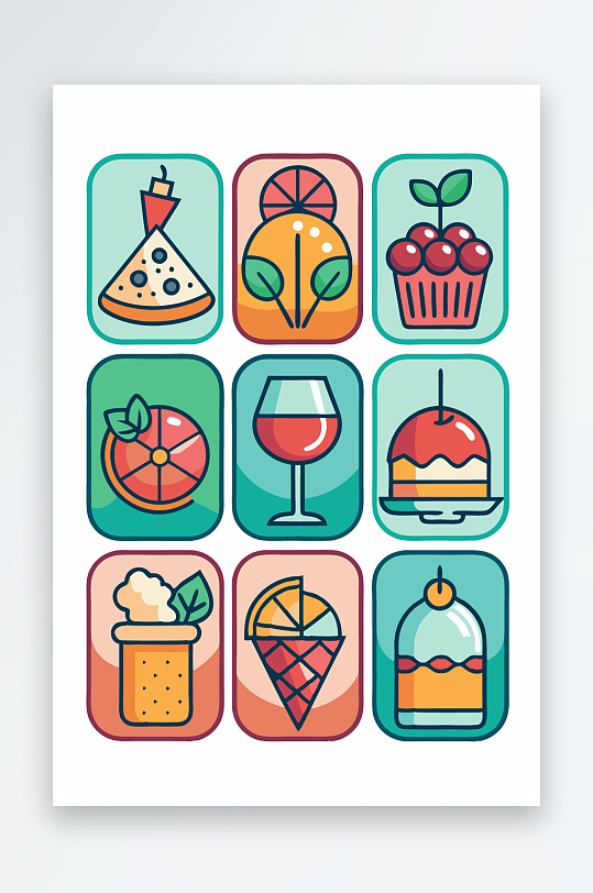 美酒美食图标插画元素-众图网