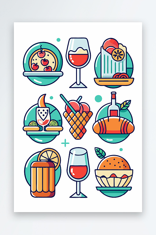 美酒美食图标插画元素-众图网