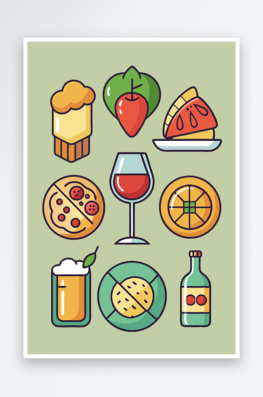 美酒美食图标插画元素-众图网