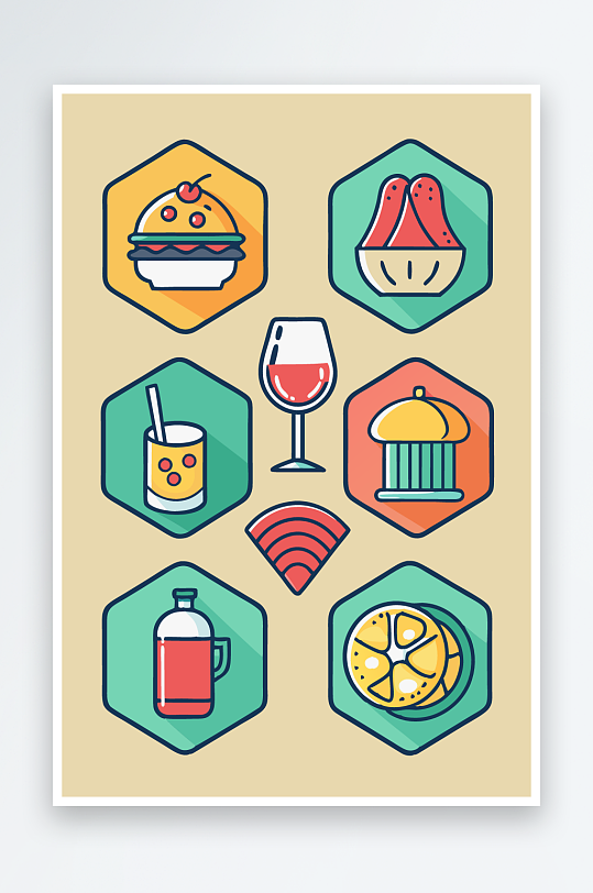 美酒美食图标插画元素-众图网